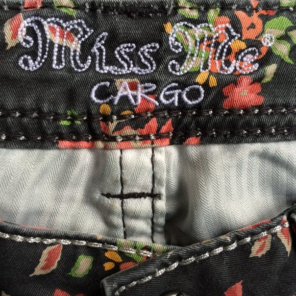 Miss Me Cargo Ankle Skinny Jeans Sz 26 x 29 Black Floral Flap Pockets CP4019AK3 - Picture 4 of 9